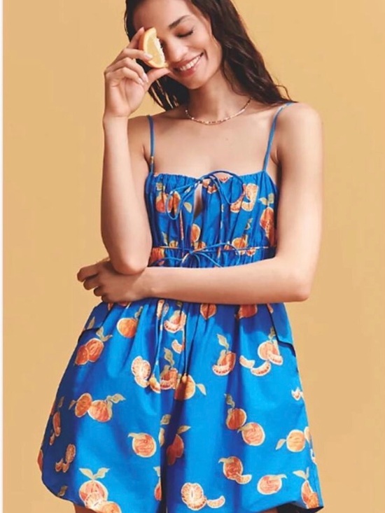 FARM Rio Dresses & Skirts - Farm Rio Blue Citrus Print Spaghetti Strap Romper